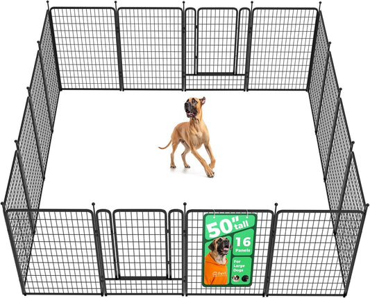 FXW Rollick Unleashed Dog Playpen for Indoor, Yard, RV Camping, 50 inch 16 Panels for Large Dogs, Black│Patented