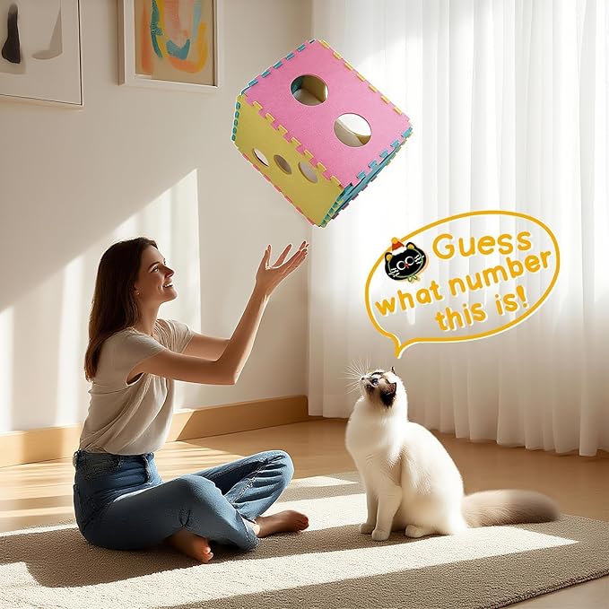 Cat Houses for Indoor Cats, Cute Cat Bed Cave with Soft Pillow, Cat Cube for Multiple Large Cats, Fun Dice Shaped, 17 Inches