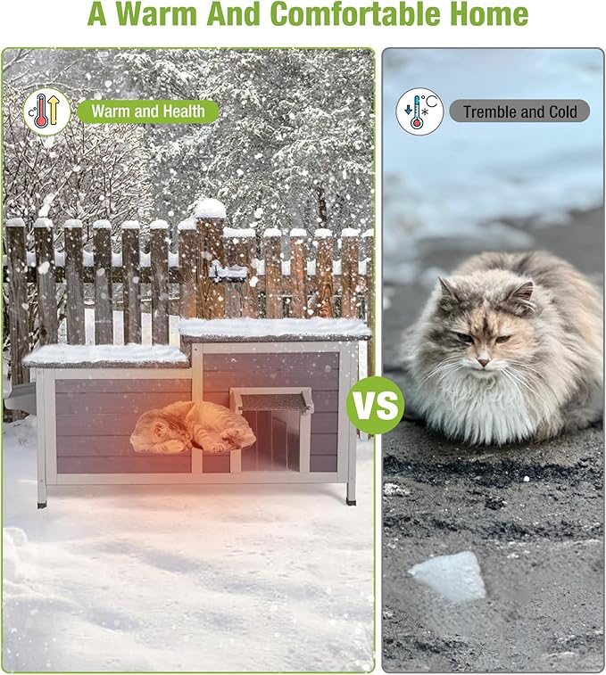 GUTINNEEN Outdoor Cat House Insulated, Dual-Cabin Feral Cat Shelter for Winter with Weatherproof Roof, Multiple Access Doors, Elevated Base