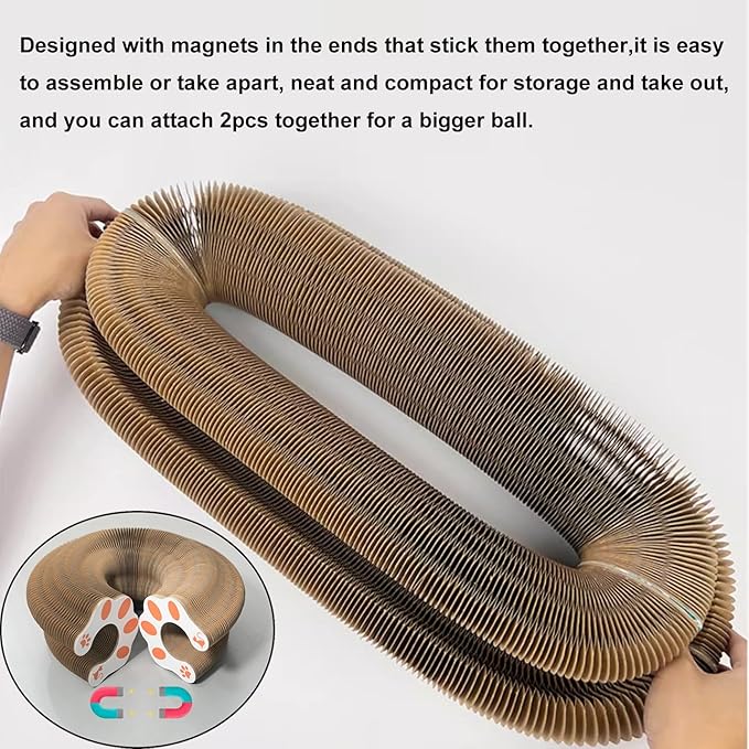 2pcs Magic Organ Cat Scratcher Board, Kitten Interactive Ball Scratching Pad Cardboard Accordion, Foldable Kitty Small Animals Scratch Post Cat Toy for Feline Physical Exercise Entertainment