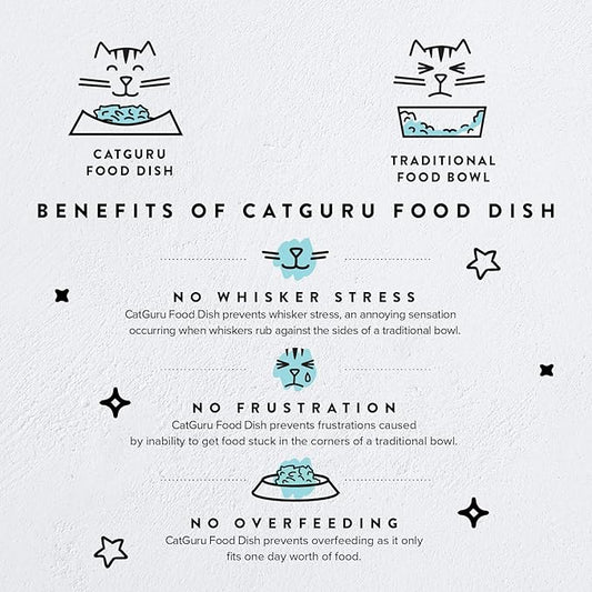 CatGuru Cat Bowls, Whisker Friendly Cat Food Bowl for Indoor Cats, Reliefs Whisker Fatigue, Wide Pet Bowl, Non Slip Pet Feeding Plate, Shallow Kitten Dish (Set of 2 Bowls, Aruba)