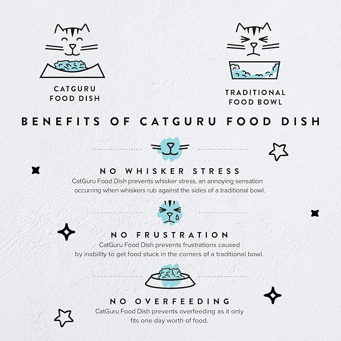 CatGuru Cat Bowls, Whisker Friendly Cat Food Bowl for Indoor Cats, Reliefs Whisker Fatigue, Wide Pet Bowl, Non Slip Pet Feeding Bowls, Shallow Kitten Dish (Aruba)