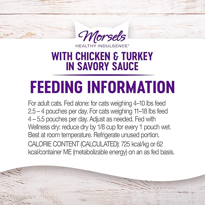 Wellness Healthly Indulgence Morsels Adult Wet Cat Food, Natural, Protein-Rich, Grain Free, 3 Ounce Pouch, 24 Pack, (Chicken & Turkey)