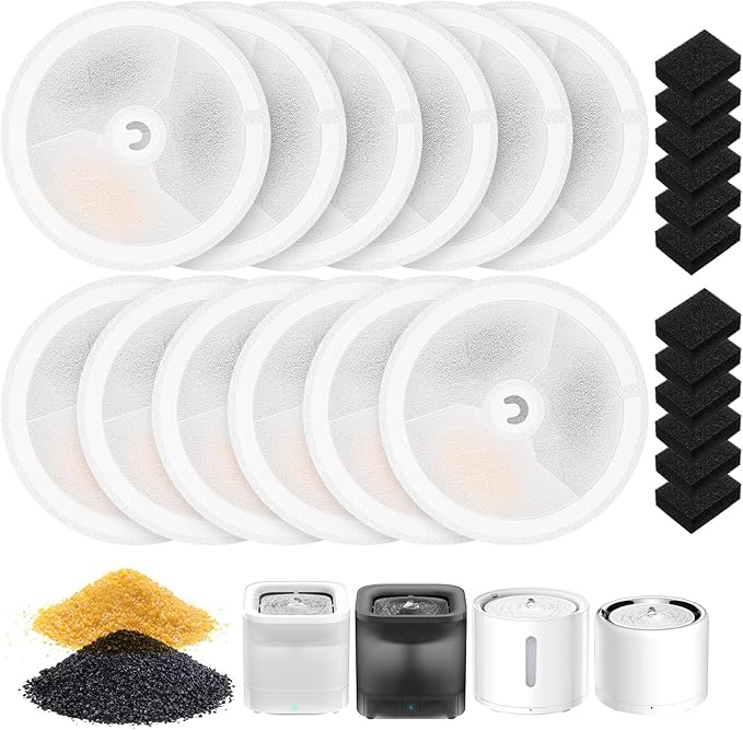 12 PCS Upgraded Filter Unit 3.0 Fit for Pet Cat Water Fountain E versweet Solo 2/Solo SE, E versweet 2S/3/3 Pro, 12 PCS Replacement Filter and 12 PCS Foam Pump Filters