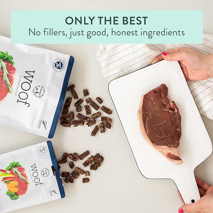 Woof - Air Dried Dog Food, Toppers for Dry Food, High Protein, Natural Dog Food, Limited Ingredient Recipe Dry, Beef, 3.5 oz