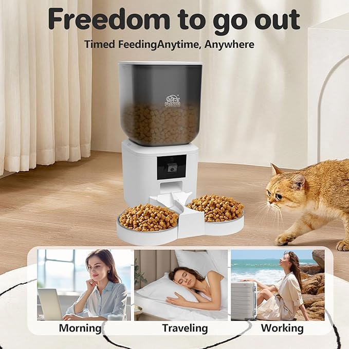 8L Smart Dog and Cat Feeder with WiFi and HD Camera | Automatic Pet Food Dispenser with Tuya App Control, Video Monitoring, Voice Recorder, Night Vision, Timed Feeding|Single Bowl smart Feeder