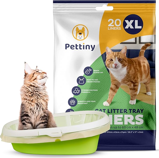 20 XL Cat Litter Box Liners with Drawstrings - Scratch Resistant Cat Litter Bags for an Extra Large Litter Pan