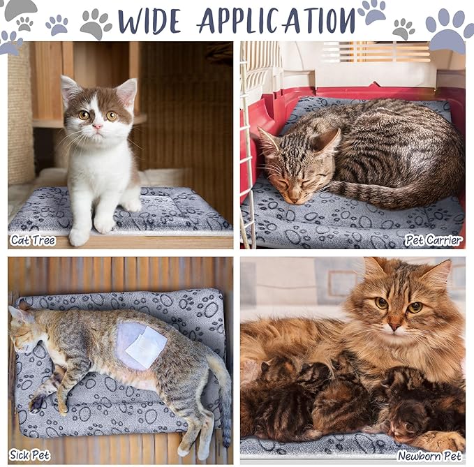 2 Pack Self Warming Cat Mat Self Heating Pad Bed Reversible Machine Washable Reflects Body Heat Warm Thermal Pet Pad Crate Blanket for Feral and Indoor Cat (Dog Paw,21" X 14")