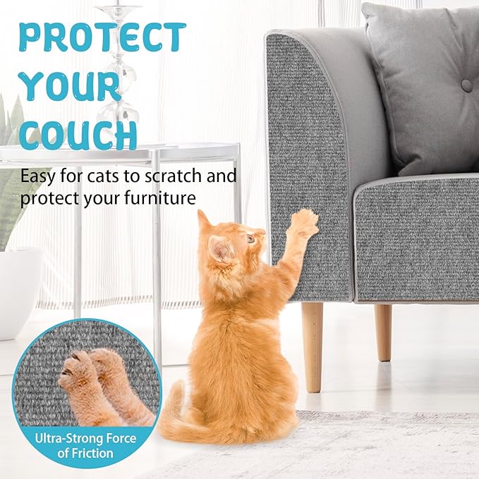 Climbing Cat Scratcher Mat Trimmable Cat Scratching Post Carpet 157.4’’x15.8’’ Self Adhesive Carpet Mat Pad Replacement for Cat Tree Shelves Post Couch Wall Furniture Steps DIY Protector (Light Gray)