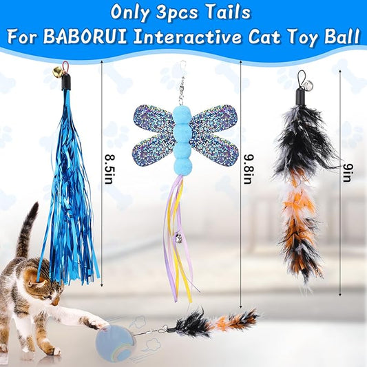 BABORUI 3Pack Tails for Interactive Cat Toy Ball, Replaceable Cat Ball Tail, Only Tails(Interactive Cat Toy Balls Not Included)