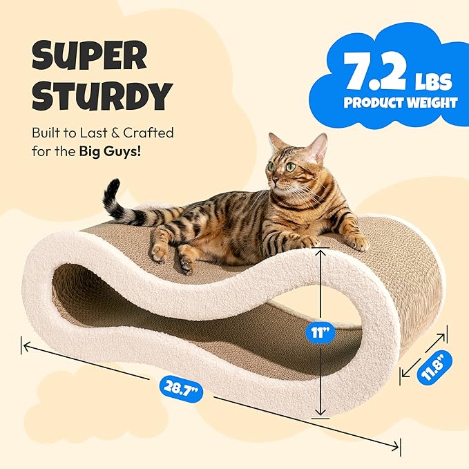 Cloud Lounge Cat Scratching Pad, Reversible Scratch Board with Natural Curves for Freestyle Scratching & Ergonomic Support, Extra Wide Cat Bed for Large Cats, Premium Cardboard & Cozy Fabric