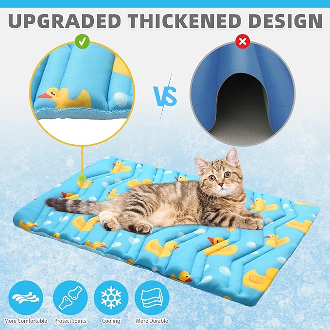 KOOLTAIL Cat Cooling Mat, Upgraded Two Sided Cooling Pad for Dogs Cats Puppy, Soft Pet Sleeping Blanket Keep Cool in Summer with Cute Duck Pattern, Washable Waterproof for Crate Sofa Bed, Blue S