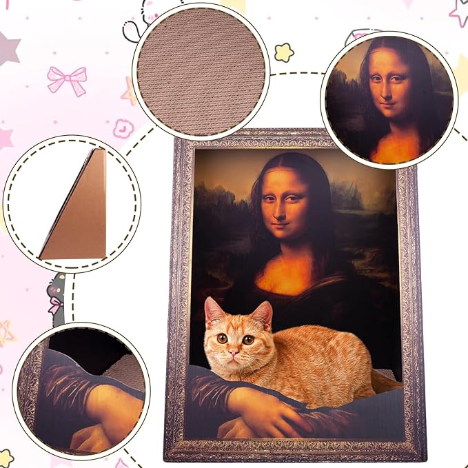Mona Lisa Cat Bed Painting Cat Scratcher Artistic Cat Scratching Board House 4D Art Armrest Design No-Tools Assembly for Cats/Rabbits