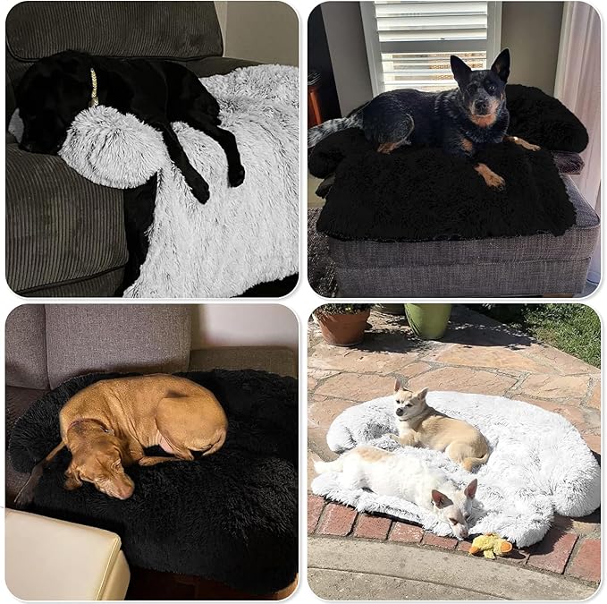 GGIB Calming Dog Bed Fluffy Plush Dog Mat for Furniture Protector with Removable Washable Cover for Large Medium Small Dogs and Cats (Large, Black)
