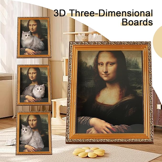 Mona Lisa Cat Scratcher Bed - 3D Art Armrest Design, 50lbs Eco-Friendly Cardboard, No-Tools Assembly for Cats/Rabbits