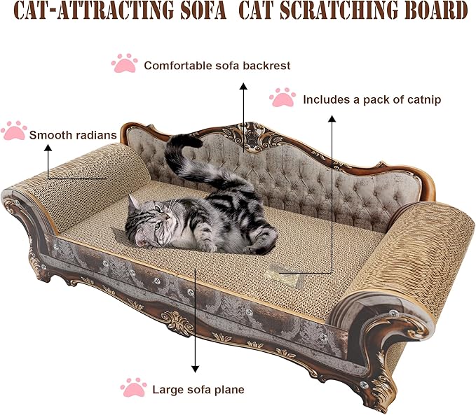 Sofa Shaped Scratching Couch,Thick Scratching Cardboard, Lounge Bed for Indoor Rest&Play, Sofa Scratcher Pad (39.4" L X 14.4 "W X 14" H)