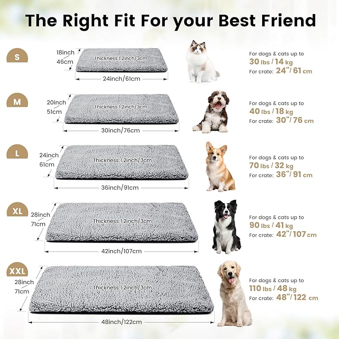 Dog Bed Mat Self Heating Pad for Medium Small Dogs, Dog House Bed Crate Pad for Sleeping Self Warming Pet Bed Puppy Blanket with Removable Washable Cover, Grey 36 Inches