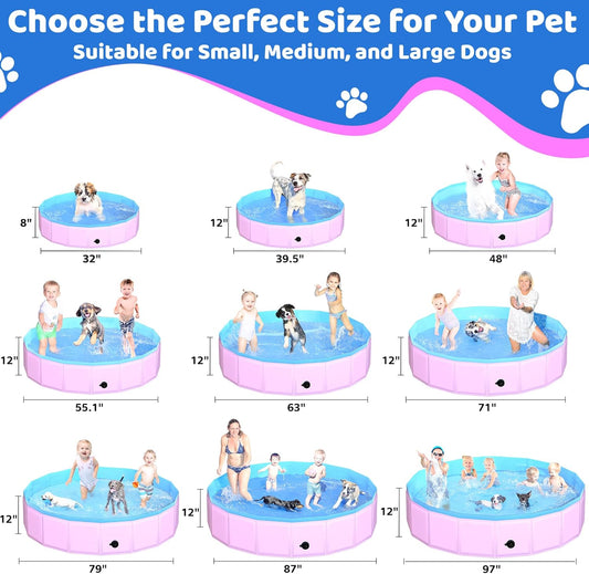 2025 Updated Foldable Dog Pool, 71" x 12" Kiddie Pool with Hard Plastic, Non-Slip Dog Bath Tub for Outdoor Backyard, Collapsible Dog Swimming Pool for Kids Dogs Pets (Pink)