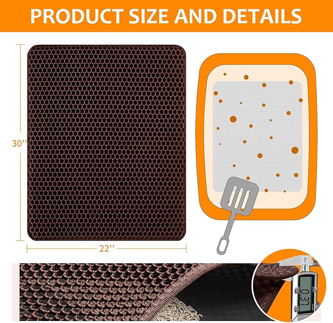 22"x30" Cat Litter Mat, EVA & Fabric Double Layer Design Waterproof Bottom Cat Litter Mat, Anti-slip Litter Box Mat, Easy To Catch Pet Litter, Easier To Clean, Washable, Soft on Paws, Brown