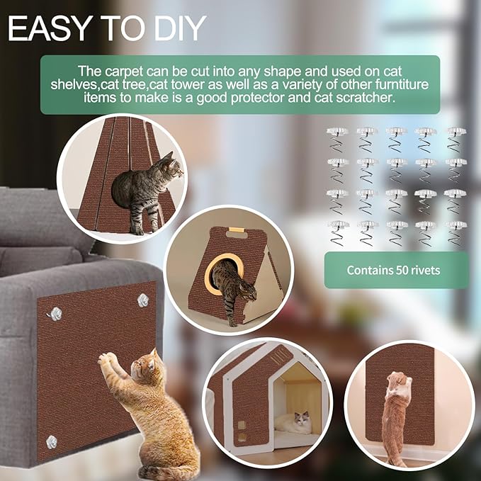 78.7"x15.8" Cat Scratching Mat - Trimmable Self Adhesive DIY Climbing Cat Scratcher Pad for Cat Tree Shelves and Post Cat Scratch Furniture Protector