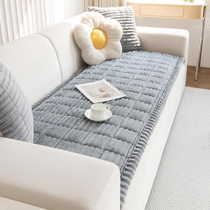 Faux Fur Plush Dog Couch Cover 3D Stripe Fuzzy Sofa Cover Non-Slip Fluffy Dog Bed Cover Pet Blanket Sofa Couch Furniture Protector for Puppy Large Dog Cat (Light Grey,28"x35")