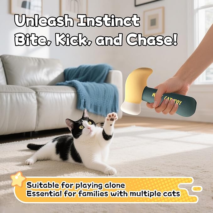 Plush Catnip Hammer Toy for Cats – Durable, Bite-Resistant Chew Toy Filled with Natural Catnip, Interactive Teething & Indoor Play for Kittens & Adult Cats