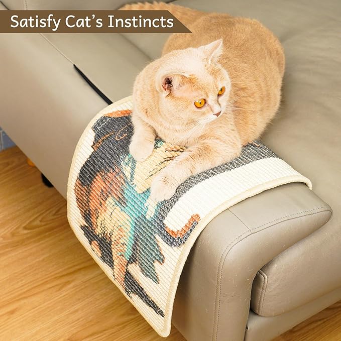 SOLDAY Sisal Cat Wall Scratcher 22x13 inch for Floor Wall Carpet Couch Furniture, Cat Scratching Posts with Velcro Tape, Anti Scratch Furniture Protector(Lightsaber Cat)