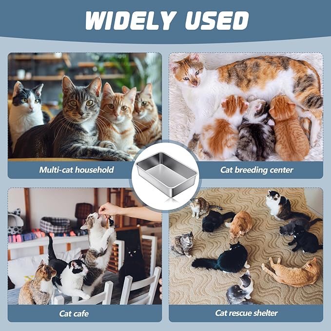 Tioncy 10 Pack Stainless Steel Litter Box for Cat,23.5 x 15.5 x 6 Inch Extra Large Metal Litter Box Non Stick Litter Pan with High Sides Never Absorbs Odor, Rustproof for Cat Dog