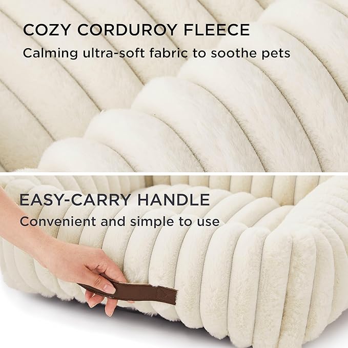 Bedsure Cute Dog Bed Medium Size Dog - Washable Furry Puppy Beds, Rectangle Orthopedic Corduroy Fleece Pet Beds with Removable Zipper Cover, 30x24x8inches, Cream