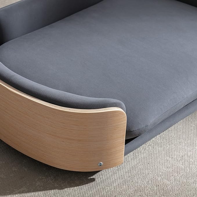 HomSof 38.58" Scandinavian Style Elevated Dog Cat Bed Pet Sofa with Solid Wood Legs and Bent Wood Back with Velvet Cushion,Large Size，Dark Grey