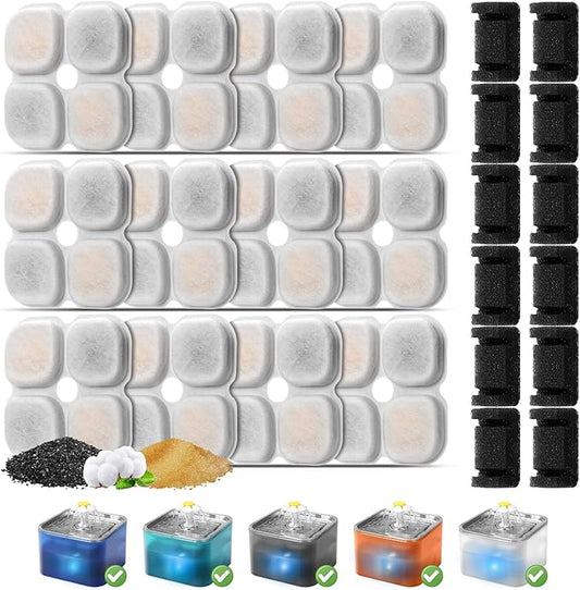 12 Set Cat Water Fountain Filter Replacement for 101oz/3L Crystal Cat Fountain, GISOFIK Pet Fountain Filter, Triple Filtration Replacement Filters (12 Filters, 12 Sponges)