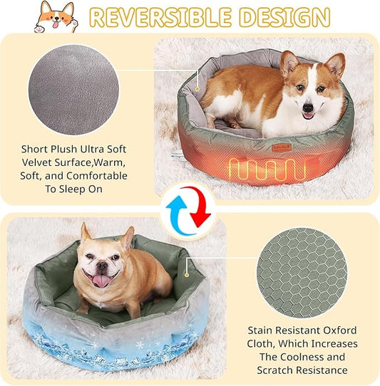 Dual-Sided Dog Beds for Medium & Small Dogs - Round Cat Beds for Indoor Cats, Washable Pet Bed for Puppy and Kitten with Slip-Resistant Bottom (Grey, 25" L x 25" W x 8" Th)