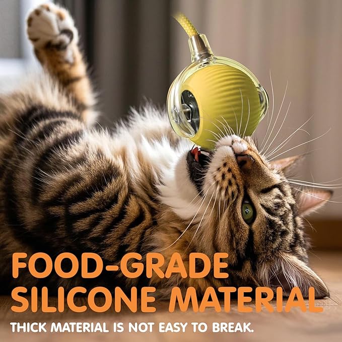 Rocfish Durable Interactive Cat Toys for Indoor Cats, Smart Automatic Cat Chase Ball Toy, Upgraded Speedy Tail Kitten Toy for Bored Indoor Adult Pets (Yellow)