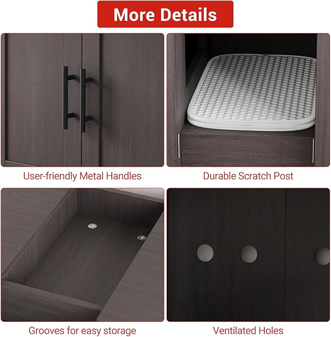 Double Litter Box Enclosure, Litter Box Enclosure with Double Room,Cat Hidden Litter Box Enclosure Furniture for 2 Cats with Double Room, 55”L x 17.7”W x 22.5”H Cat House, Wooden Cat Litter Box