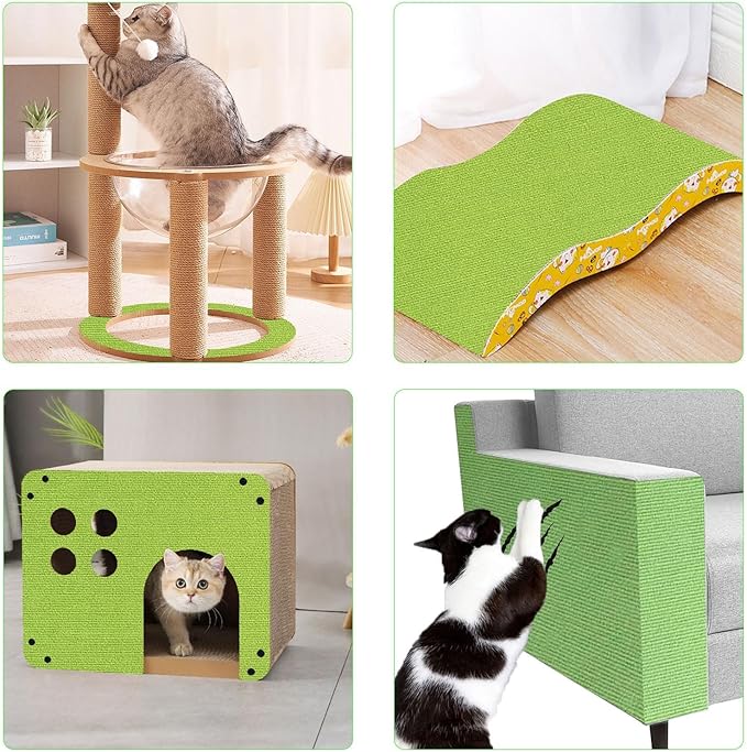 Cat Scratch Couch Furniture Protector, Adhesive Cat Scratch Pad Deterrent for Furniture, DIY Climbing Cat Scratcher Couch Protector from Cat Claws Scratching for Indoor(Green, 39.3x15.8Inch)