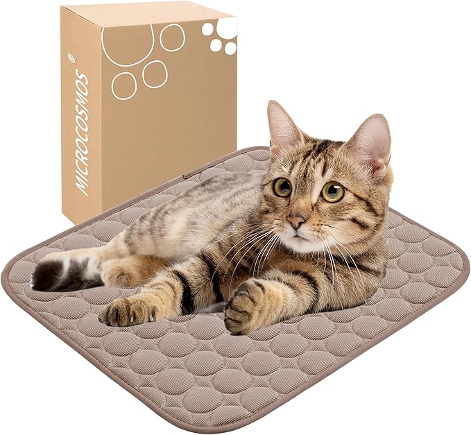 MICROCOSMOS Summer Cooling Mat & Sleeping Pad- Water Absorption Top, Materials Safe, Easy Carry, EZ Clean. Keep Cooling for Pets, Kids and Adults.(Brown, 19" x 15")
