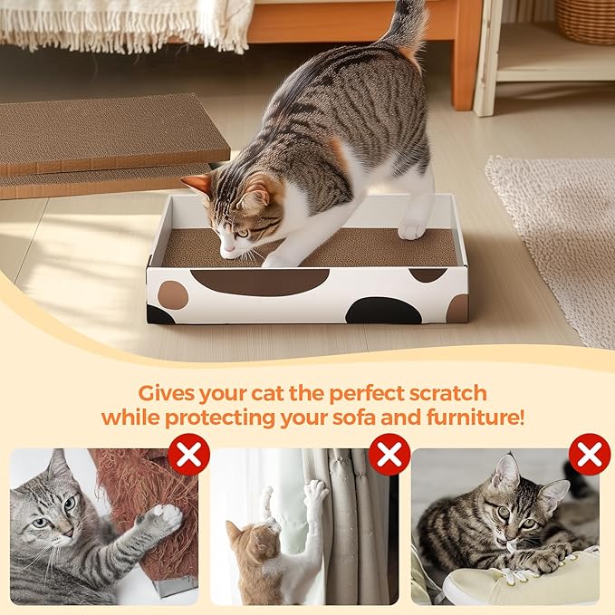 ComSaf Cat Scratcher Cardboard Indoor - 17"x10" Cat Refill Box with 3 Pcs Scratching Board Reversable Long Lasting Clawing Pad for Cats, Corrugate Scratchers Bed Sofa Couch Furniture Wall Protector