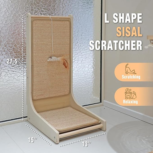 Meeyoview Cat Scratcher, 27.5 Inch L Shape Cat Scratch Pad, Sisal Cat Scratching Board with Mouse Toy, Vertical Cat Scratcher for Indoor Cats