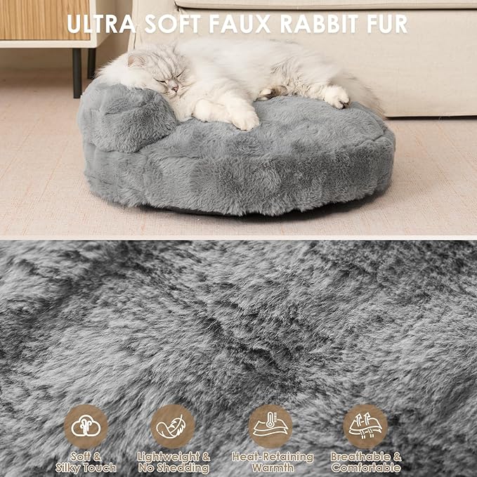 EHEYCIGA Small Dog Bed and Cat Couch for Puppy and Kitten - Fluffy Faux Rabbit Fur Pet Sofa with Washable Removable Cover, Waterproof and Non-Slip, 23 Inch Grey