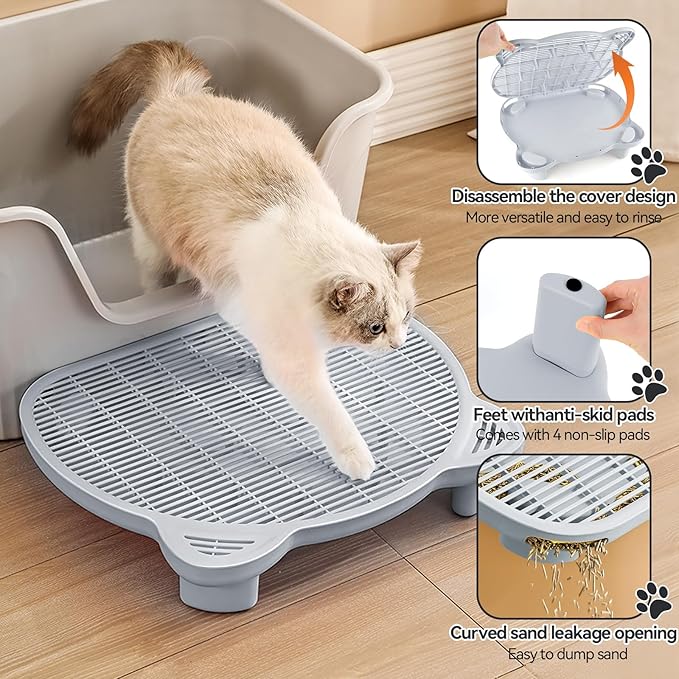 Adjustable Cat Ramp Litter Box Step Double Layer with Filter Function, Elevated Litter Box Ramp for Senior Cats Easy Cleaning Cat Litter Tray for Floor Indoor (Grey)