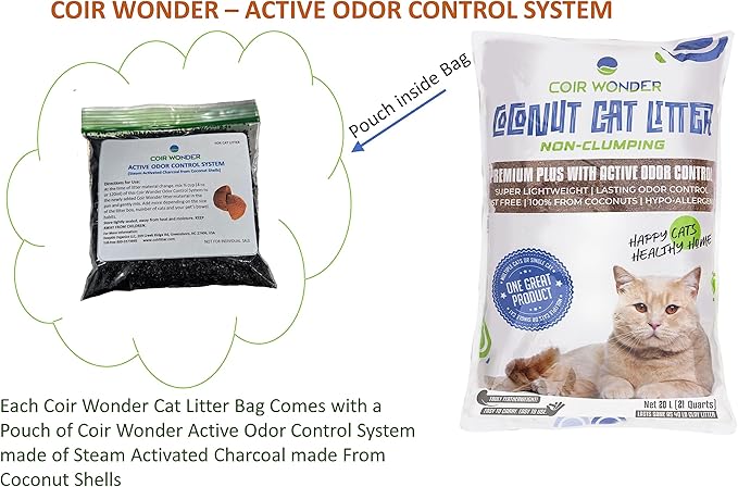 Coconut Cat Litter – Natural, Ultra-Lightweight & Biodegradable – 3.5 Lb Lasts Like 40 Lb Clay – Activated Charcoal Odor Control – for Cats, Chicken Coop & Small Pets