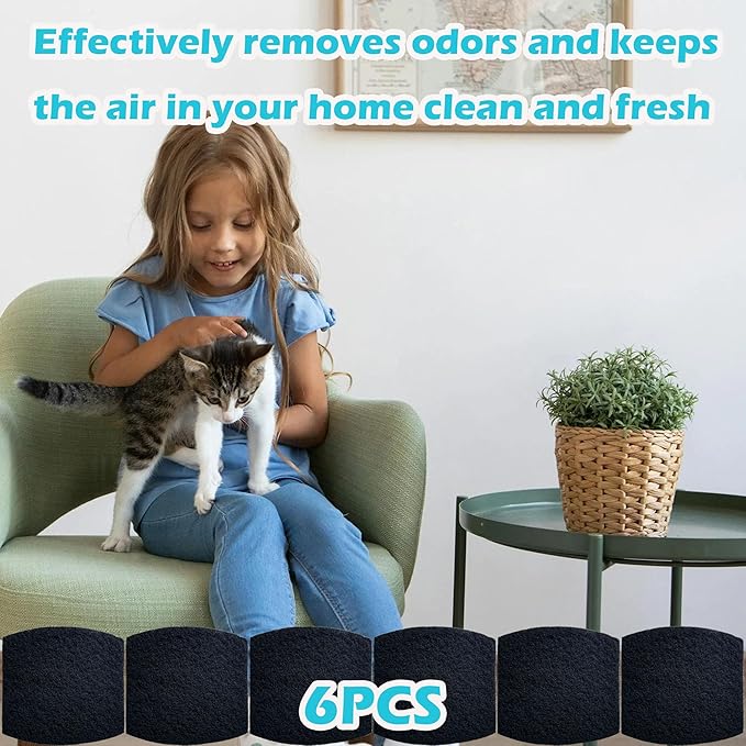 Cat Litter Box Replacement Filters for Petmate Booda Clean Step Cat Litter Box, Activated Charcoal Filters Replacement to Absorb Odors and Litter Box Deodorizer for Keep Home Fresh (6 Pack)