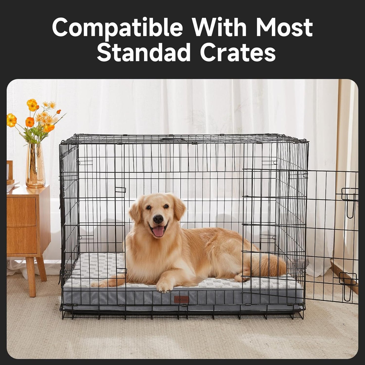 OhGeni Orthopedic Waterproof & Machine Washable Dog Bed for Large Pets, Suitable for Crates, 25D Egg Crate Foam, Non-Slip Bottom & Removable Cover, Checkerboard Fabric, 41 Inches(Gray)