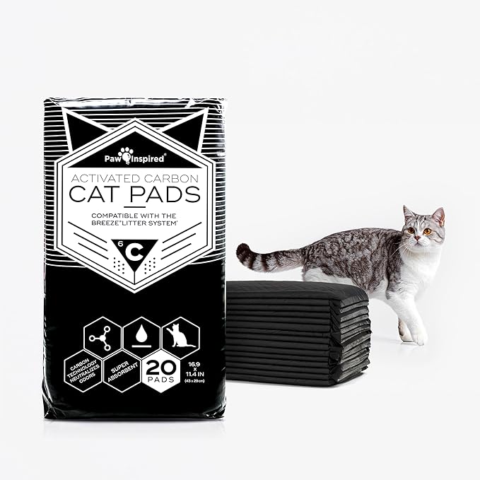 Paw Inspired Cat Pads, Generic Refills for Tidy Cats Breeze Litter Box System, Disposable Kitty Litter Liners for Easy Cleaning, Super Absorbent Pee Pads, 16.9 x 11.4 Inch (Carbon, 20 Count)