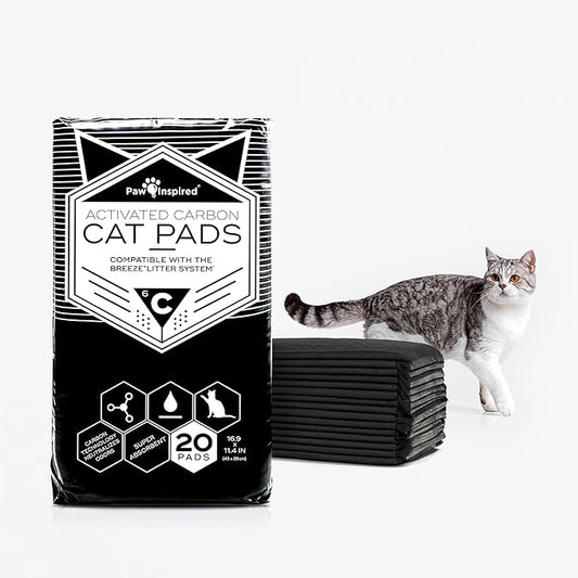 Paw Inspired Cat Pads, Generic Refills for Tidy Cats Breeze Litter Box System, Disposable Kitty Litter Liners for Easy Cleaning, Super Absorbent Pee Pads, 16.9 x 11.4 Inch (Carbon, 20 Count)