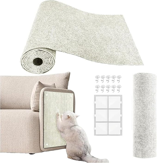 Cat Scratch Couch Furniture Protector, Adhesive Cat Scratch Pad Deterrent for Furniture, DIY Climbing Scratcher for Indoor Cats (Off-White, 39.3x15.8 in)