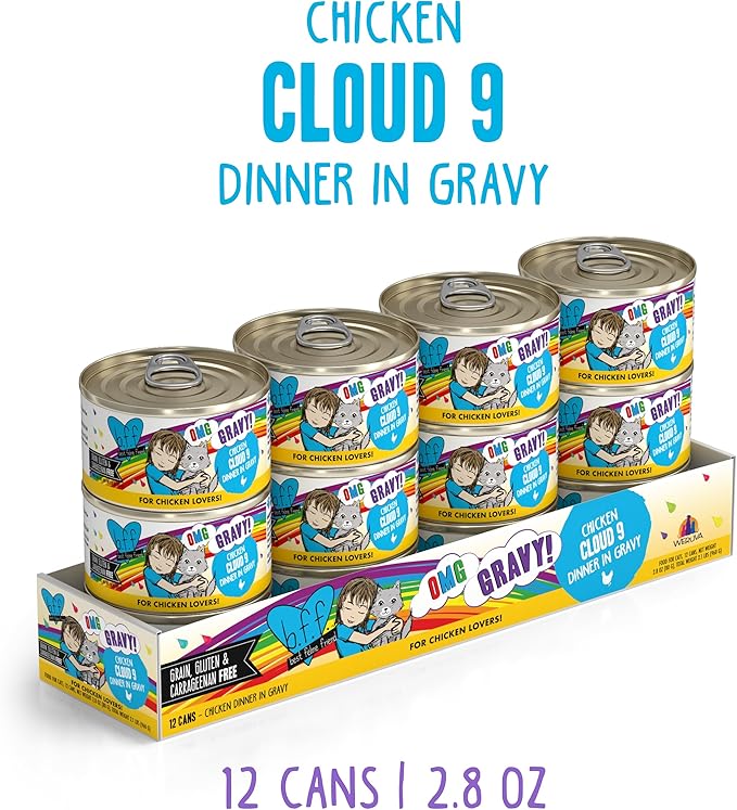 Weruva B.F.F. OMG - Best Feline Friend Oh My Gravy!, Chicken Cloud 9 with Chicken in Gravy, 2.8oz Can (Pack of 12)