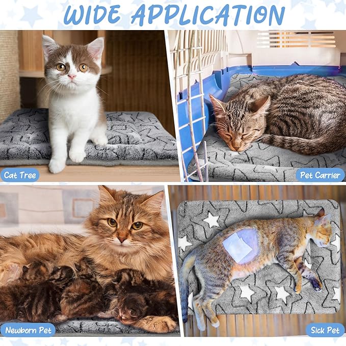 2 Pack Self Warming Cat Mat Self Heating Pad Bed Reversible Machine Washable Reflects Body Heat Warm Thermal Pet Pad Crate Blanket for Feral and Indoor Cat(Double Star,21" X 14")