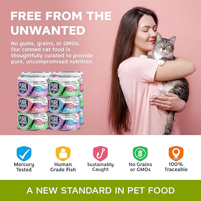 Pate, Canned Wet Cat Food, 100% Mercury-Tested, Moist Can Fish, Grain-Free Protein, Non-GMO, Variety Pack of 12-3X Tuna/Salmon, 3X Tuna/Pumpkin, 3X Tuna/Sardine, 3X Salmon/Sardine