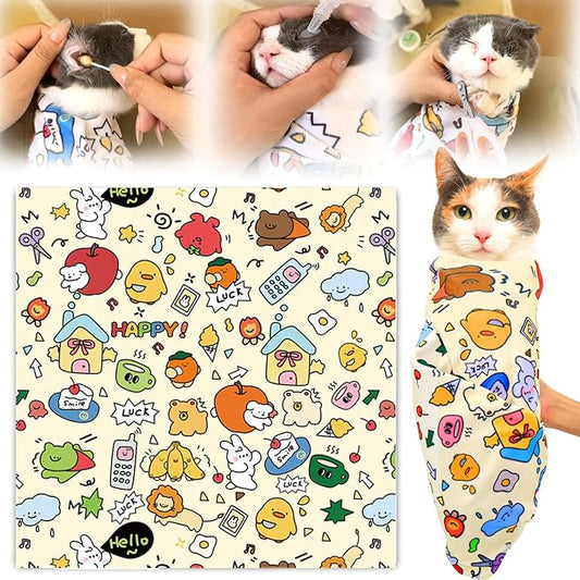 XANGNIER Cat Wrap for Grooming,Cat Restraint Wrap for Cutting Nails,Fabric Burrito Wrap for Nail Clipping, Anti-Scratch, Anti-Escape,Multifunctional Swaddle Wrap Pet Tool (20.8 x 20.8 Inch)